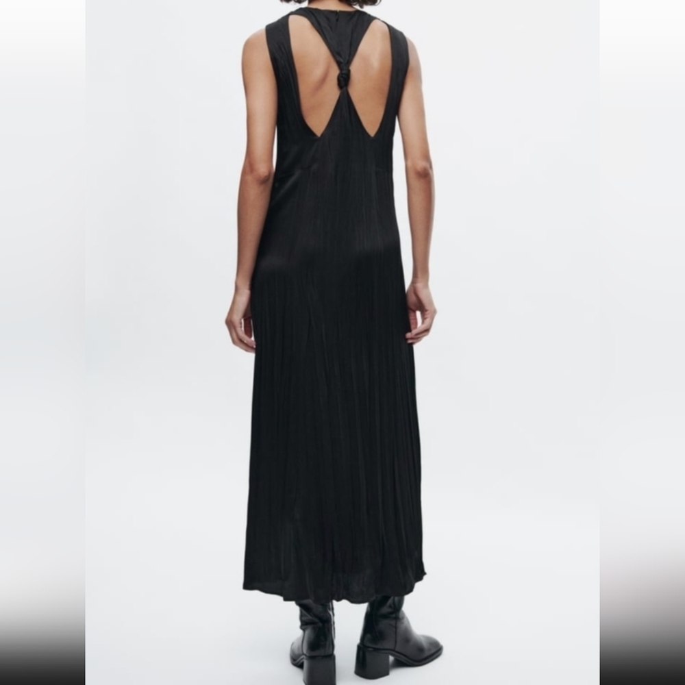 Zara Back Knot Satin Wrinkled Dress